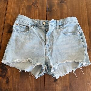Levi's 501 Light Wash Frayed Denim Shorts